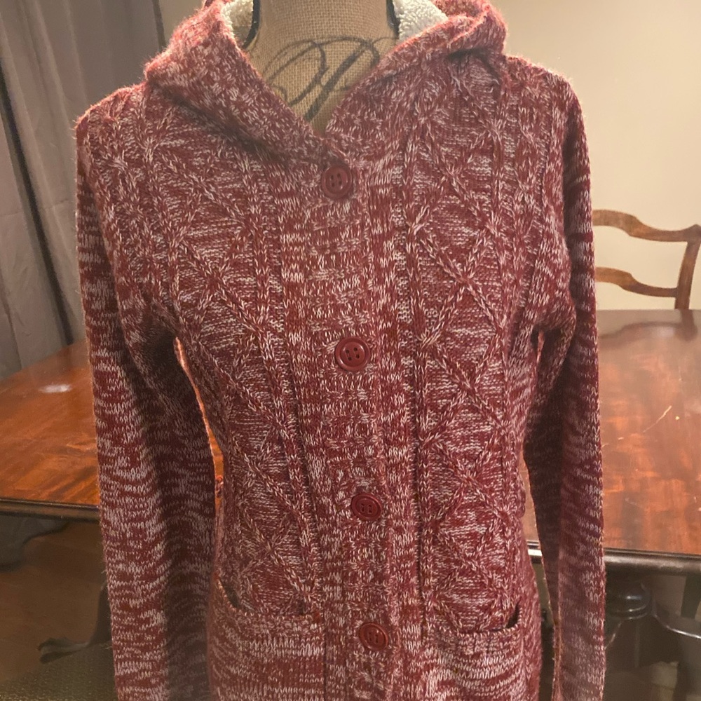 Hooded sweater cardigan with pockets